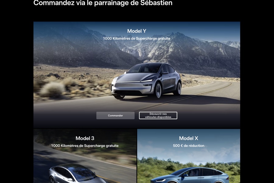 Page Tesla France après ouverture du lien de parrainage
