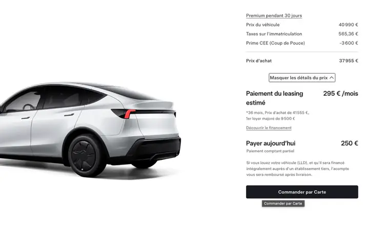 Récapitulatif Tesla avant paiement de réservation
